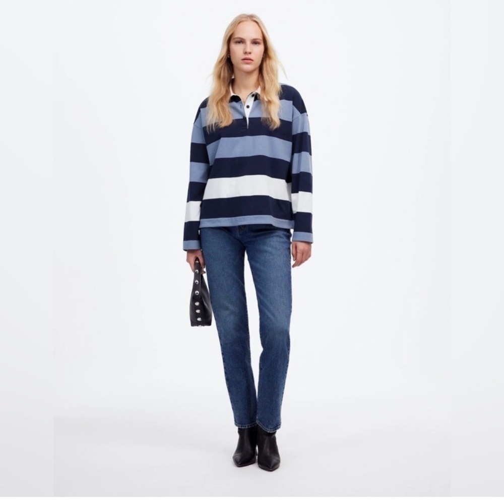 Madewell Navy, Light Blue & White Striped Rugby Polo - Picture 2 of 4